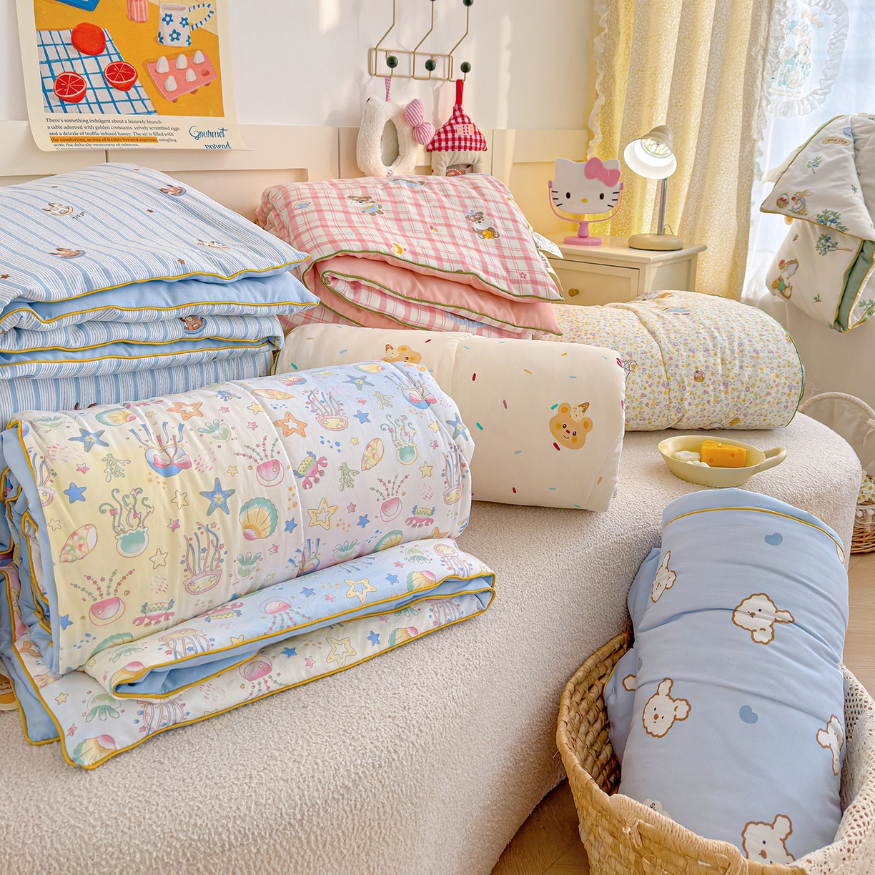 91家纺网 家纺一手货源 找家纺 弗苓家纺 2026新款A类水洗皱皱纱夏被夏凉被空调被 组合图（仅供展示不可下单）