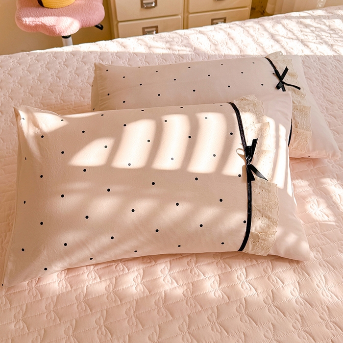 91家纺网 家纺一手货源 找家纺 苏米娜家纺SUMINA 2026新款春夏古法水洗棉床盖款四件套-波点系列 波点-香雪粉