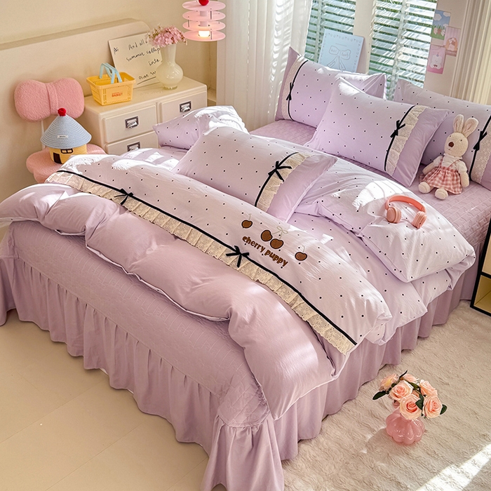 苏米娜家纺SUMINA 2026新款春夏古法水洗棉床盖款四件套-波点系列 波点-星云紫