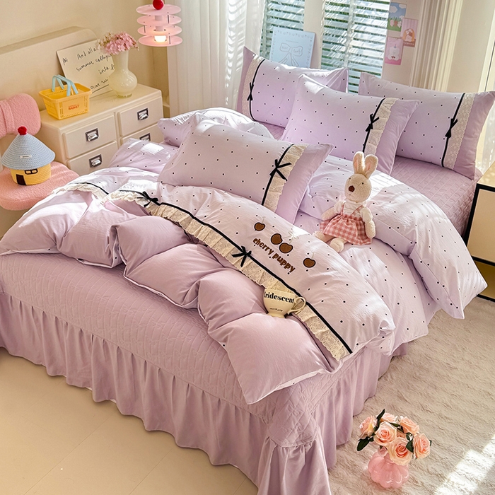 91家纺网 家纺一手货源 找家纺 苏米娜家纺SUMINA 2026新款春夏古法水洗棉床盖款四件套-波点系列 波点-星云紫