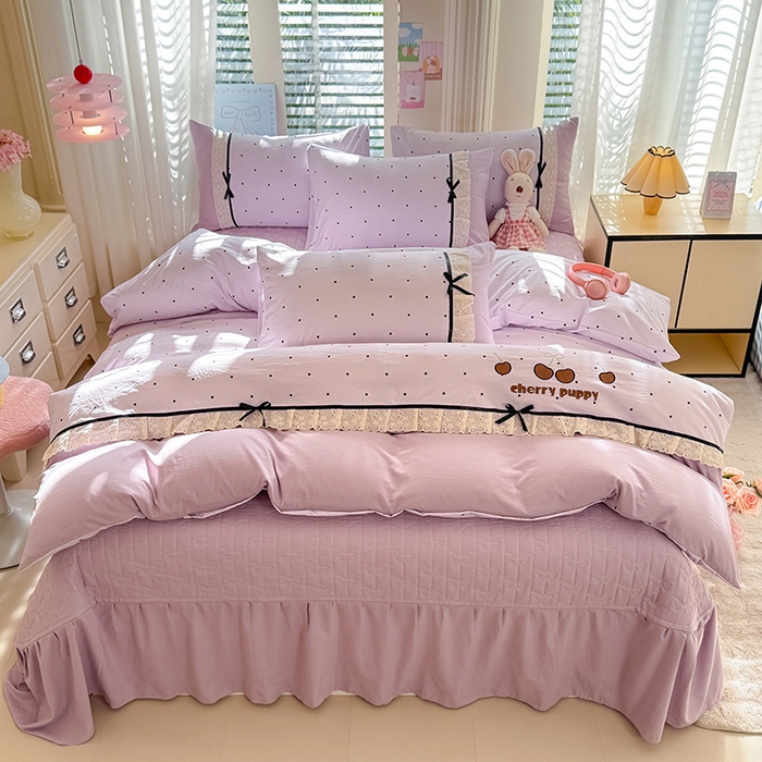 91家纺网 家纺一手货源 找家纺 苏米娜家纺SUMINA 2026新款春夏古法水洗棉床盖款四件套-波点系列 波点-星云紫