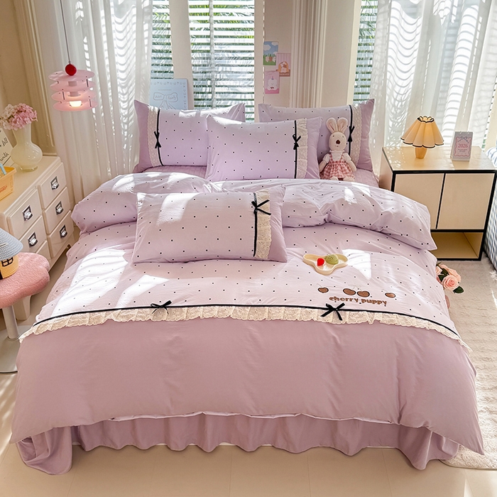 91家纺网 家纺一手货源 找家纺 苏米娜家纺SUMINA 2026新款春夏古法水洗棉床盖款四件套-波点系列 波点-星云紫