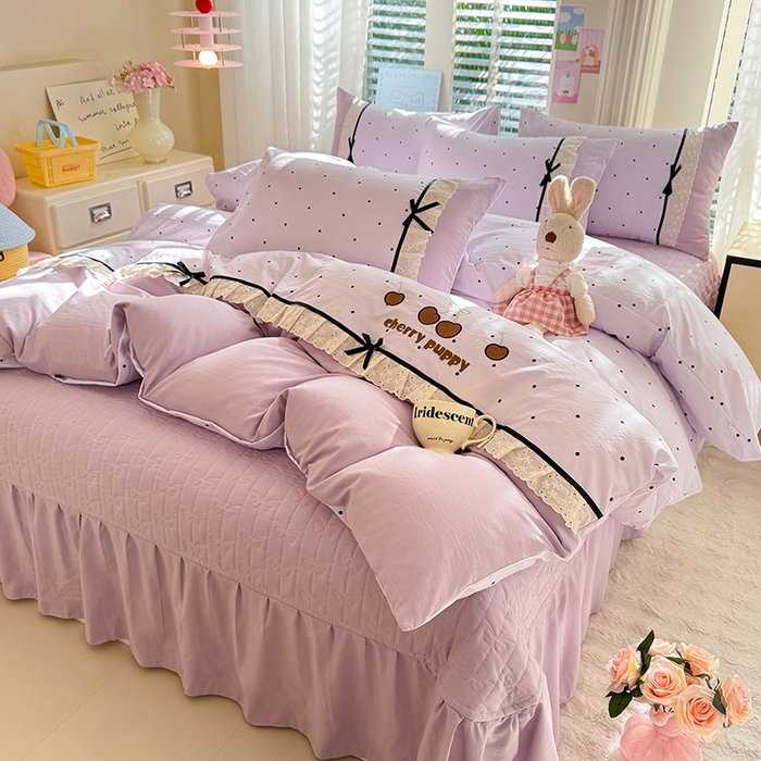 91家纺网 家纺一手货源 找家纺 苏米娜家纺SUMINA 2026新款春夏古法水洗棉床盖款四件套-波点系列 波点-星云紫