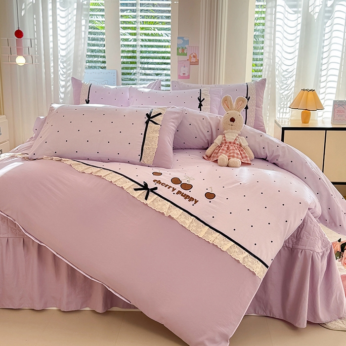 91家纺网 家纺一手货源 找家纺 苏米娜家纺SUMINA 2026新款春夏古法水洗棉床盖款四件套-波点系列 波点-星云紫