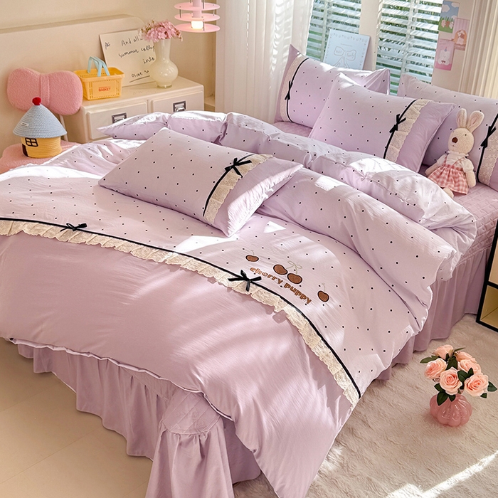 91家纺网 家纺一手货源 找家纺 苏米娜家纺SUMINA 2026新款春夏古法水洗棉床盖款四件套-波点系列 波点-星云紫