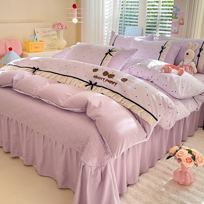 91家纺网 家纺一手货源 找家纺 苏米娜家纺SUMINA 2026新款春夏古法水洗棉床盖款四件套-波点系列 波点-星云紫