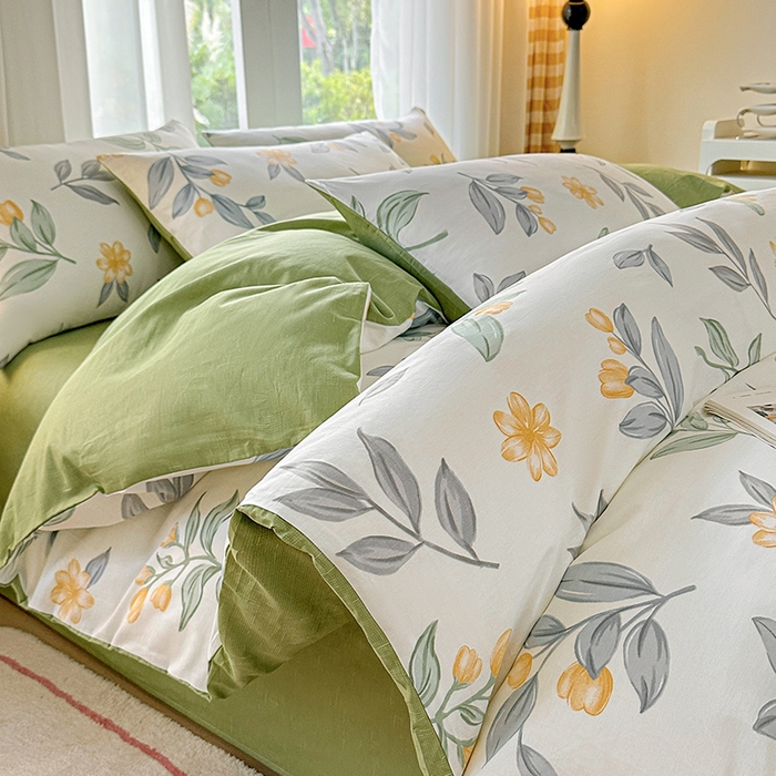 91家纺网 家纺一手货源 找家纺 （总）宇彬家纺 2026直播新款13070A类全棉纯棉印花床单床笠款四件套和单被套喷气清新简约（缩水足可定做）