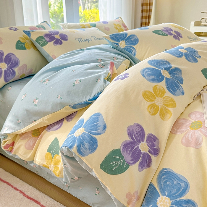 91家纺网 家纺一手货源 找家纺 （总）宇彬家纺 2026直播新款13070A类全棉纯棉印花床单床笠款四件套和单被套喷气清新简约（缩水足可定做）