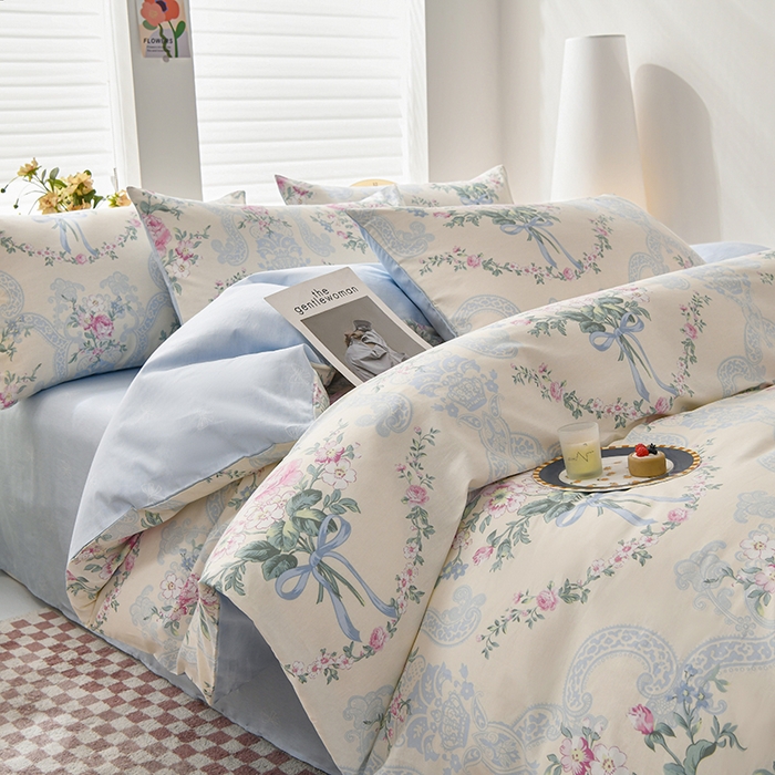 91家纺网 家纺一手货源 找家纺 （总）宇彬家纺 2026直播新款13070A类全棉纯棉印花床单床笠款四件套和单被套喷气清新简约（缩水足可定做）