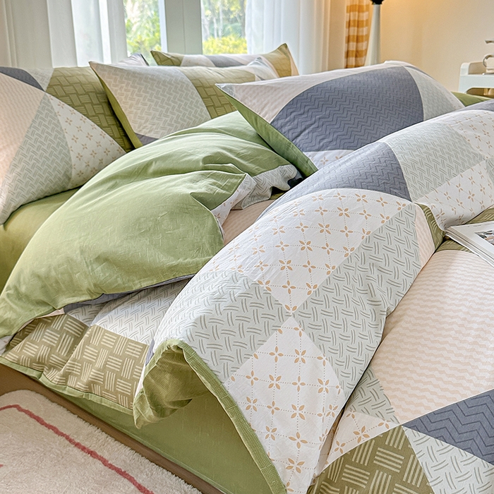 91家纺网 家纺一手货源 找家纺 （总）宇彬家纺 2026直播新款13070A类全棉纯棉印花床单床笠款四件套和单被套喷气清新简约（缩水足可定做）