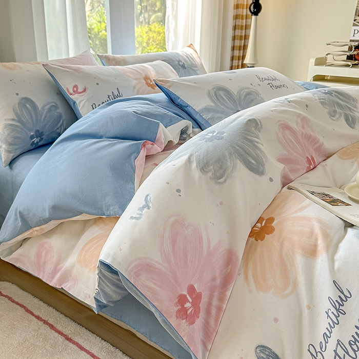 91家纺网 家纺一手货源 找家纺 （总）宇彬家纺 2026直播新款13070A类全棉纯棉印花床单床笠款四件套和单被套喷气清新简约（缩水足可定做）