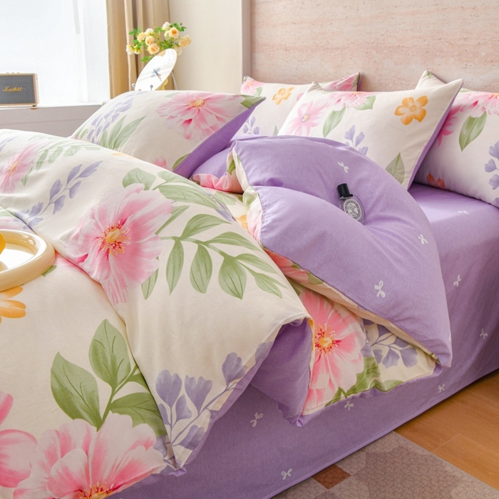 宇彬家纺 2026直播新款13070A类全棉纯棉印花床单床笠款四件套和单被套喷气清新简约（缩水足可定做） 夏日