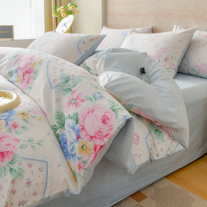 91家纺网 家纺一手货源 找家纺 （总）宇彬家纺 2026直播新款13070A类全棉纯棉印花床单床笠款四件套和单被套喷气清新简约（缩水足可定做）