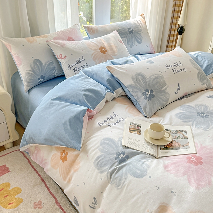 91家纺网 家纺一手货源 找家纺 宇彬家纺 2026直播新款13070A类全棉纯棉印花床单床笠款四件套和单被套喷气清新简约（缩水足可定做） 慕夏