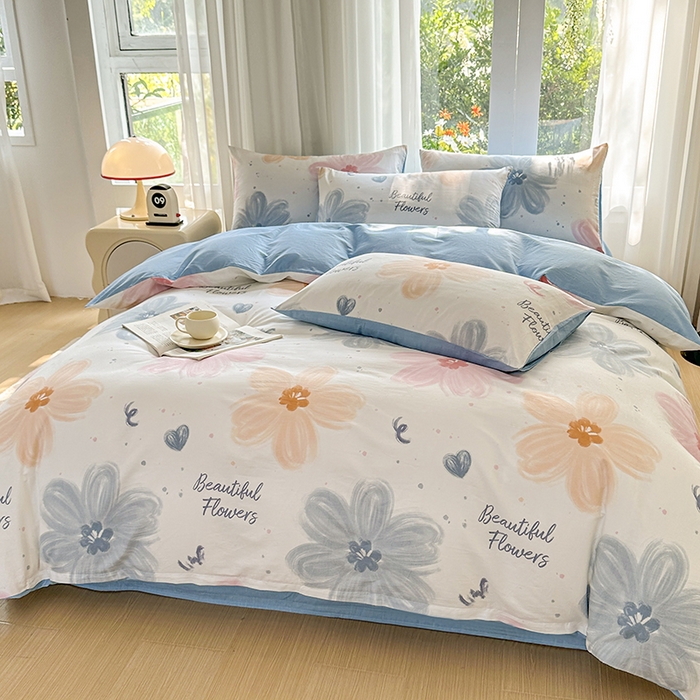 91家纺网 家纺一手货源 找家纺 宇彬家纺 2026直播新款13070A类全棉纯棉印花床单床笠款四件套和单被套喷气清新简约（缩水足可定做） 慕夏