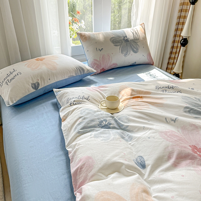 91家纺网 家纺一手货源 找家纺 宇彬家纺 2026直播新款13070A类全棉纯棉印花床单床笠款四件套和单被套喷气清新简约（缩水足可定做） 慕夏