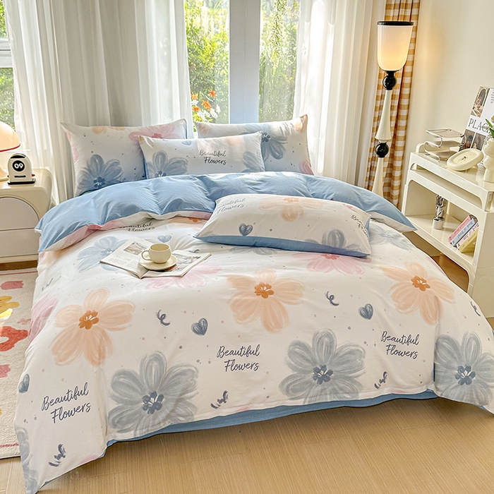 91家纺网 家纺一手货源 找家纺 宇彬家纺 2026直播新款13070A类全棉纯棉印花床单床笠款四件套和单被套喷气清新简约（缩水足可定做） 慕夏