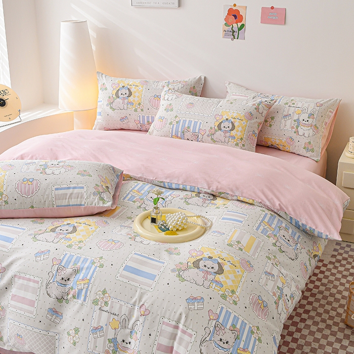 91家纺网 家纺一手货源 找家纺 宇彬家纺 2026直播新款13070A类全棉纯棉印花床单床笠款四件套和单被套喷气清新简约（缩水足可定做） 如梦似幻