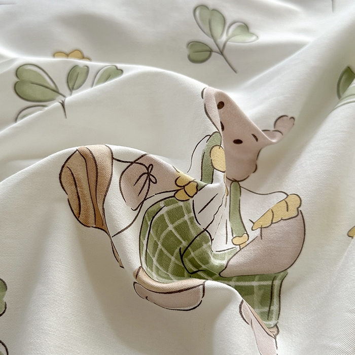 91家纺网 家纺一手货源 找家纺 宇彬家纺 2026直播新款13070A类全棉纯棉印花床单床笠款四件套和单被套喷气清新简约（缩水足可定做） 米粒熊