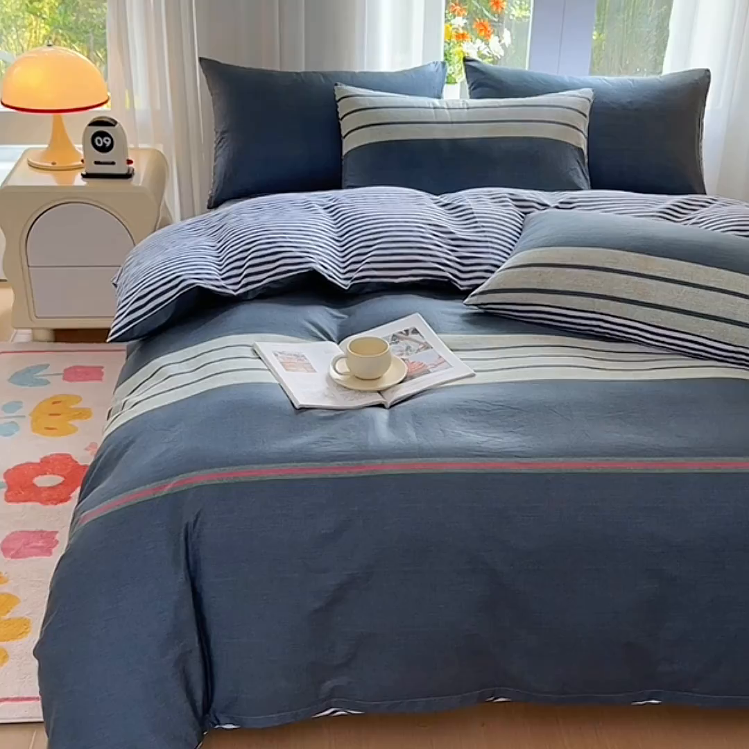 91家纺网 家纺一手货源 找家纺 宇彬家纺 2026直播新款13070A类全棉纯棉印花床单床笠款四件套和单被套喷气清新简约（缩水足可定做） 绅士