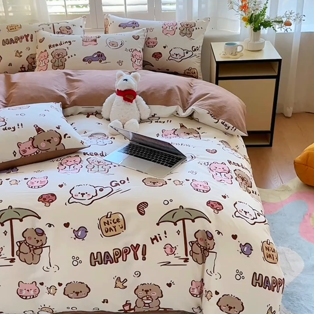 91家纺网 家纺一手货源 找家纺 宇彬家纺 2026直播新款13070A类全棉纯棉印花床单床笠款四件套和单被套喷气清新简约（缩水足可定做） 完美假日