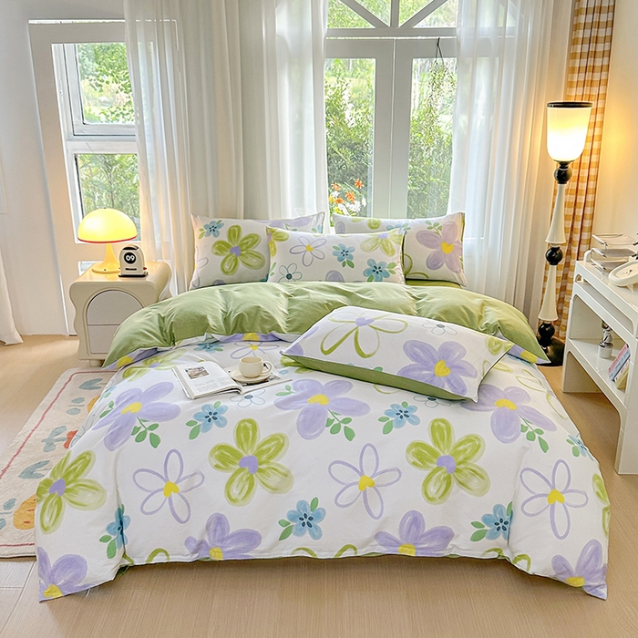 91家纺网 家纺一手货源 找家纺 宇彬家纺 2026直播新款13070A类全棉纯棉印花床单床笠款四件套和单被套喷气清新简约（缩水足可定做） 浔彩