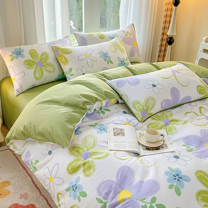 91家纺网 家纺一手货源 找家纺 宇彬家纺 2026直播新款13070A类全棉纯棉印花床单床笠款四件套和单被套喷气清新简约（缩水足可定做） 浔彩