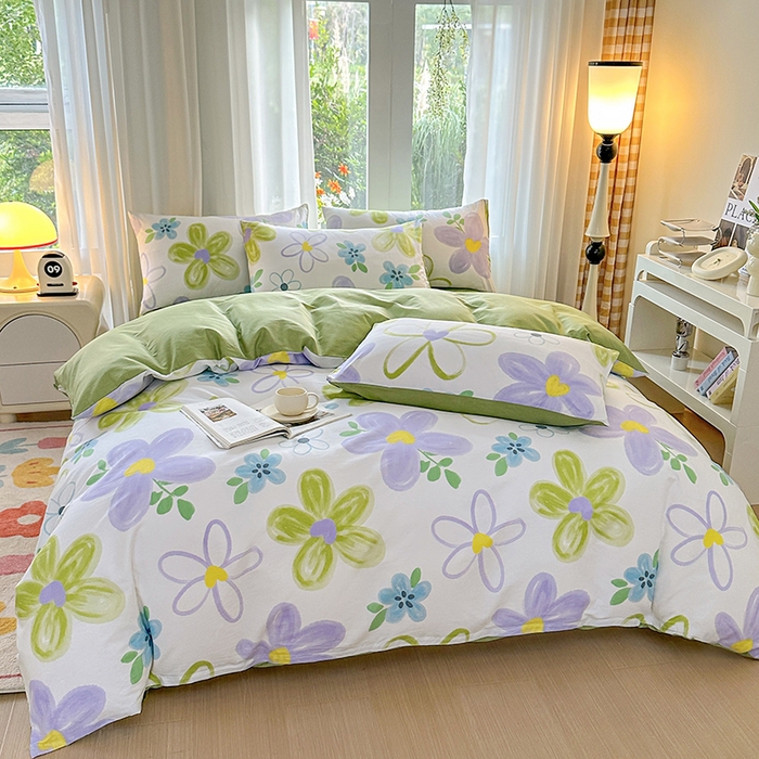 91家纺网 家纺一手货源 找家纺 宇彬家纺 2026直播新款13070A类全棉纯棉印花床单床笠款四件套和单被套喷气清新简约（缩水足可定做） 浔彩