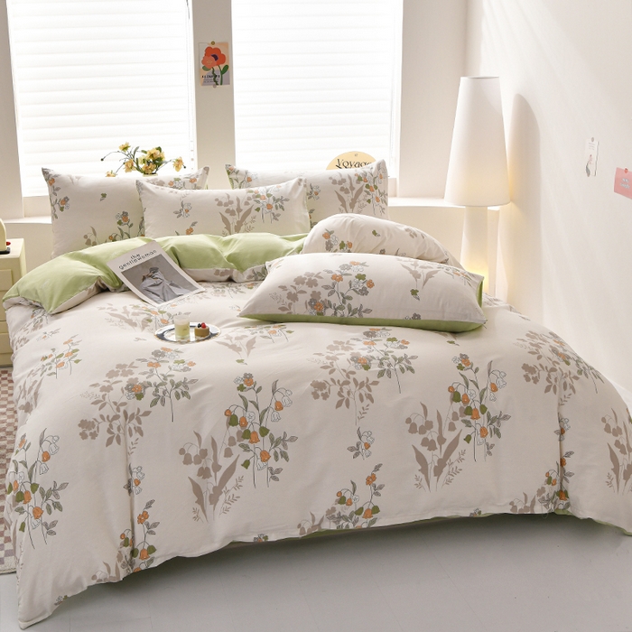 91家纺网 家纺一手货源 找家纺 宇彬家纺 2026直播新款13070A类全棉纯棉印花床单床笠款四件套和单被套喷气清新简约（缩水足可定做） 花香寻梦