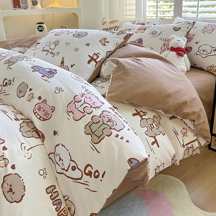 宇彬家纺 2026直播新款13070A类全棉纯棉印花床单床笠款四件套和单被套喷气清新简约（缩水足可定做） 完美假日