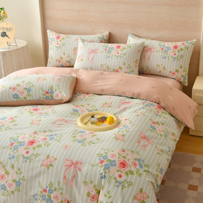 91家纺网 家纺一手货源 找家纺 宇彬家纺 2026直播新款13070A类全棉纯棉印花床单床笠款四件套和单被套喷气清新简约（缩水足可定做） 清婉花语