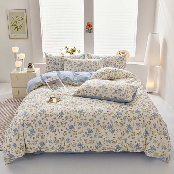 91家纺网 家纺一手货源 找家纺 宇彬家纺 2026直播新款13070A类全棉纯棉印花床单床笠款四件套和单被套喷气清新简约（缩水足可定做） 仙草兔