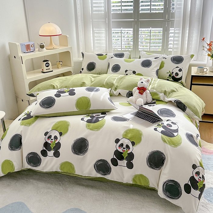 91家纺网 家纺一手货源 找家纺 宇彬家纺 2026直播新款13070A类全棉纯棉印花床单床笠款四件套和单被套喷气清新简约（缩水足可定做） 熊猫乐园
