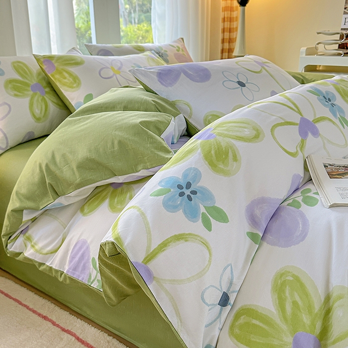 宇彬家纺 2026直播新款13070A类全棉纯棉印花床单床笠款四件套和单被套喷气清新简约（缩水足可定做） 浔彩