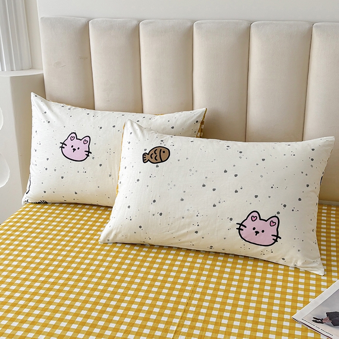 91家纺网 家纺一手货源 找家纺 宇彬家纺 2026直播新款13070A类全棉纯棉印花床单床笠款四件套和单被套喷气清新简约（缩水足可定做） 墨点动物