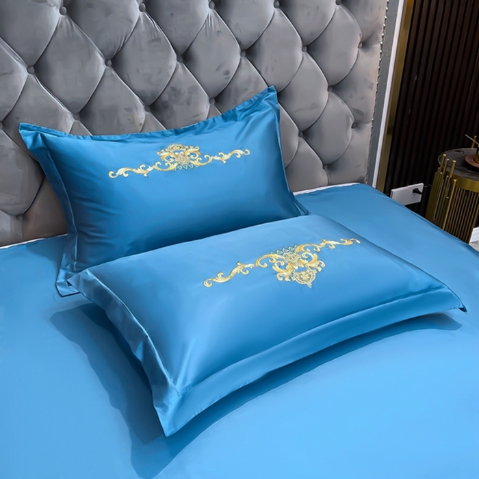 91家纺网 家纺一手货源 找家纺 慕她家纺 2026年全棉纯棉婚庆四件套大红色刺绣结床上用品 皇家风范蓝灰