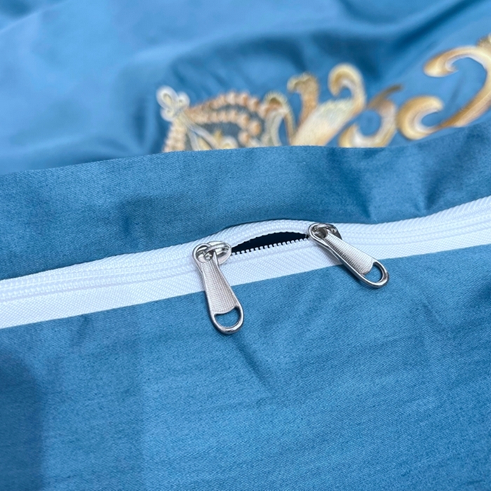 91家纺网 家纺一手货源 找家纺 慕她家纺 2026年全棉纯棉婚庆四件套大红色刺绣结床上用品 皇家风范蓝灰