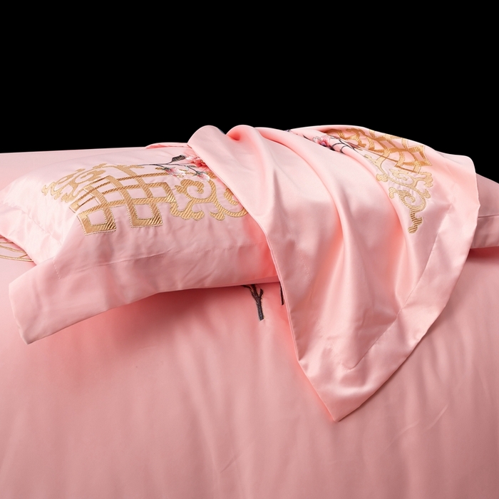 91家纺网 家纺一手货源 找家纺 慕她家纺 2026年全棉纯棉婚庆四件套大红色刺绣结床上用品 暗香 粉玉