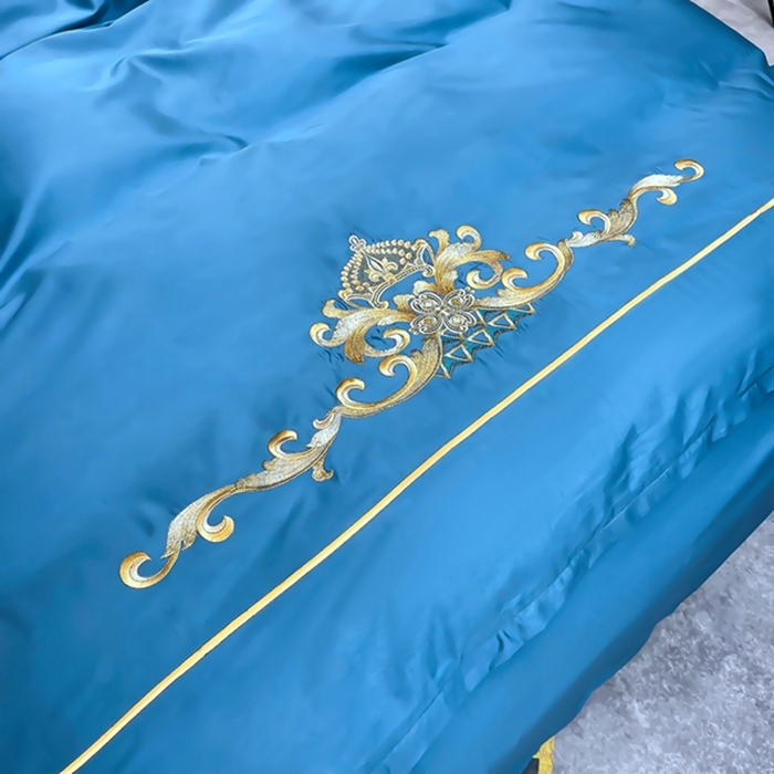 91家纺网 家纺一手货源 找家纺 慕她家纺 2026年全棉纯棉婚庆四件套大红色刺绣结床上用品 皇家风范蓝灰