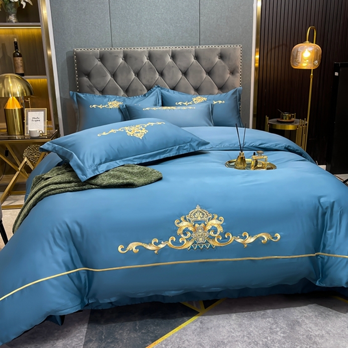 91家纺网 家纺一手货源 找家纺 慕她家纺 2026年全棉纯棉婚庆四件套大红色刺绣结床上用品 皇家风范蓝灰