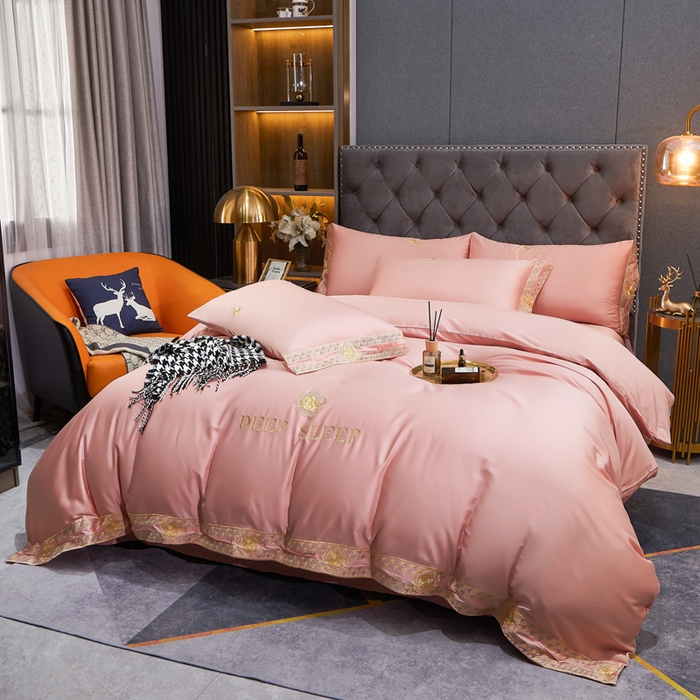 91家纺网 家纺一手货源 找家纺 慕她家纺 2026年全棉纯棉婚庆四件套大红色刺绣结床上用品 倾心 豆沙