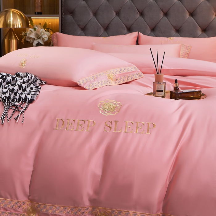 91家纺网 家纺一手货源 找家纺 慕她家纺 2026年全棉纯棉婚庆四件套大红色刺绣结床上用品 倾心 粉玉