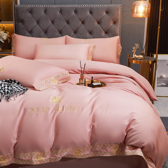 91家纺网 家纺一手货源 找家纺 慕她家纺 2026年全棉纯棉婚庆四件套大红色刺绣结床上用品 倾心 豆沙