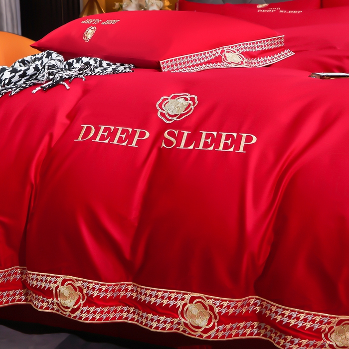 91家纺网 家纺一手货源 找家纺 慕她家纺 2026年全棉纯棉婚庆四件套大红色刺绣结床上用品 倾心 大红