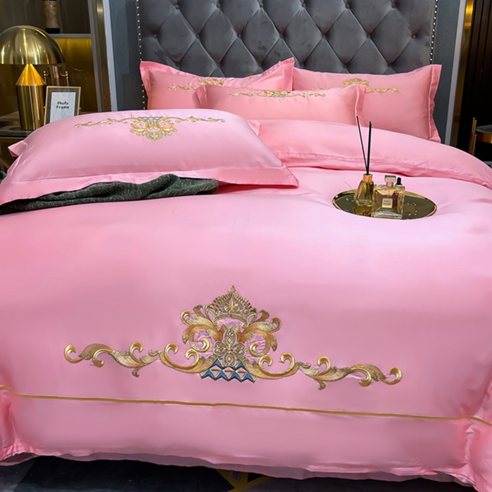 91家纺网 家纺一手货源 找家纺 慕她家纺 2026年全棉纯棉婚庆四件套大红色刺绣结床上用品 皇家风范粉玉