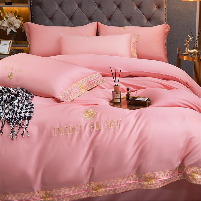 91家纺网 家纺一手货源 找家纺 慕她家纺 2026年全棉纯棉婚庆四件套大红色刺绣结床上用品 倾心 粉玉