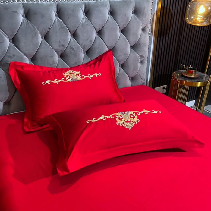91家纺网 家纺一手货源 找家纺 慕她家纺 2026年全棉纯棉婚庆四件套大红色刺绣结床上用品 皇家风范大红