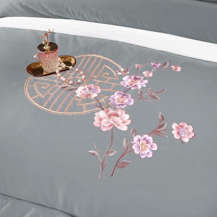 91家纺网 家纺一手货源 找家纺 慕她家纺 2026年全棉纯棉婚庆四件套大红色刺绣结床上用品 暗香 灰豆绿