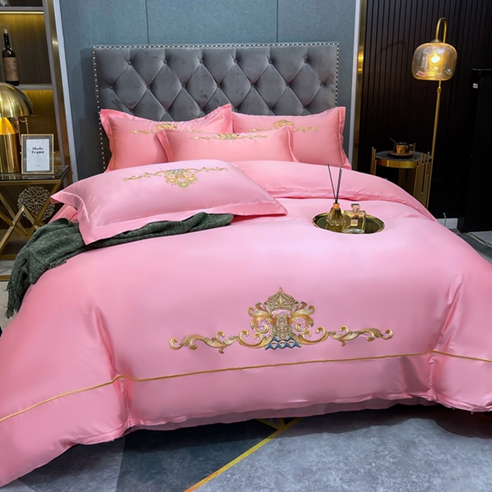 91家纺网 家纺一手货源 找家纺 慕她家纺 2026年全棉纯棉婚庆四件套大红色刺绣结床上用品 皇家风范粉玉