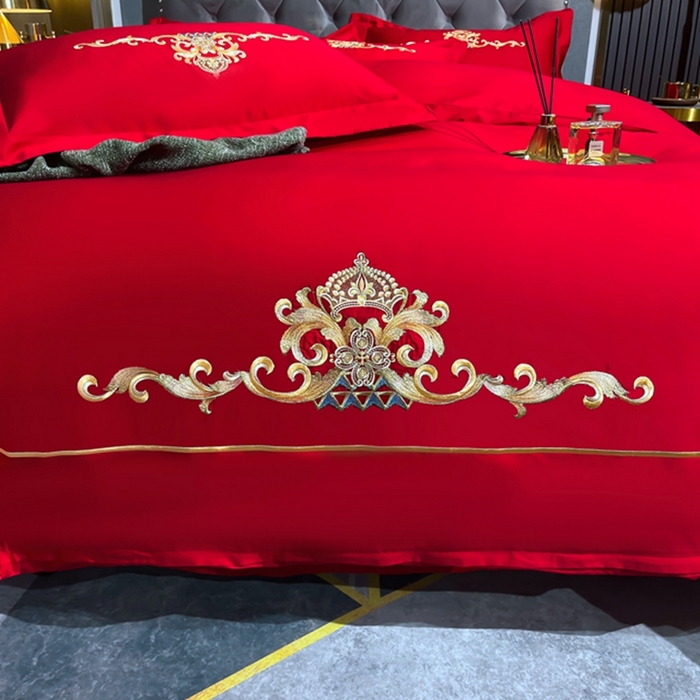 91家纺网 家纺一手货源 找家纺 慕她家纺 2026年全棉纯棉婚庆四件套大红色刺绣结床上用品 皇家风范大红